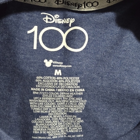 DISNEY Original 100 Years of Wonder Mickey Mouse T Shirt Side Medium Navy Blue - Picture 3 of 3